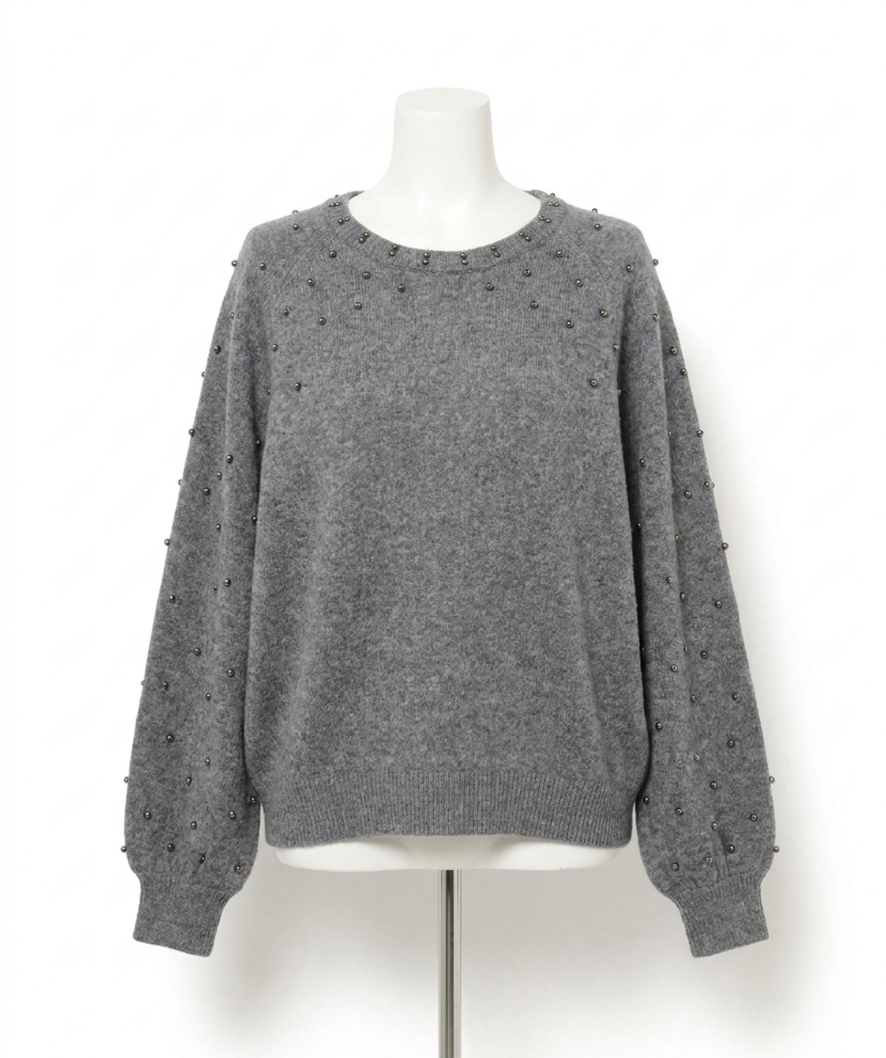 NEW ESQUALO suzette ragland sleeve pearls sweater in dark grey melange